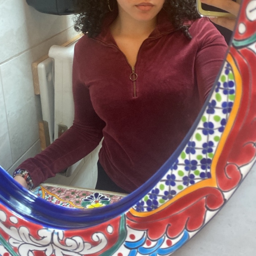 velvet burgundy long sleeve zip down